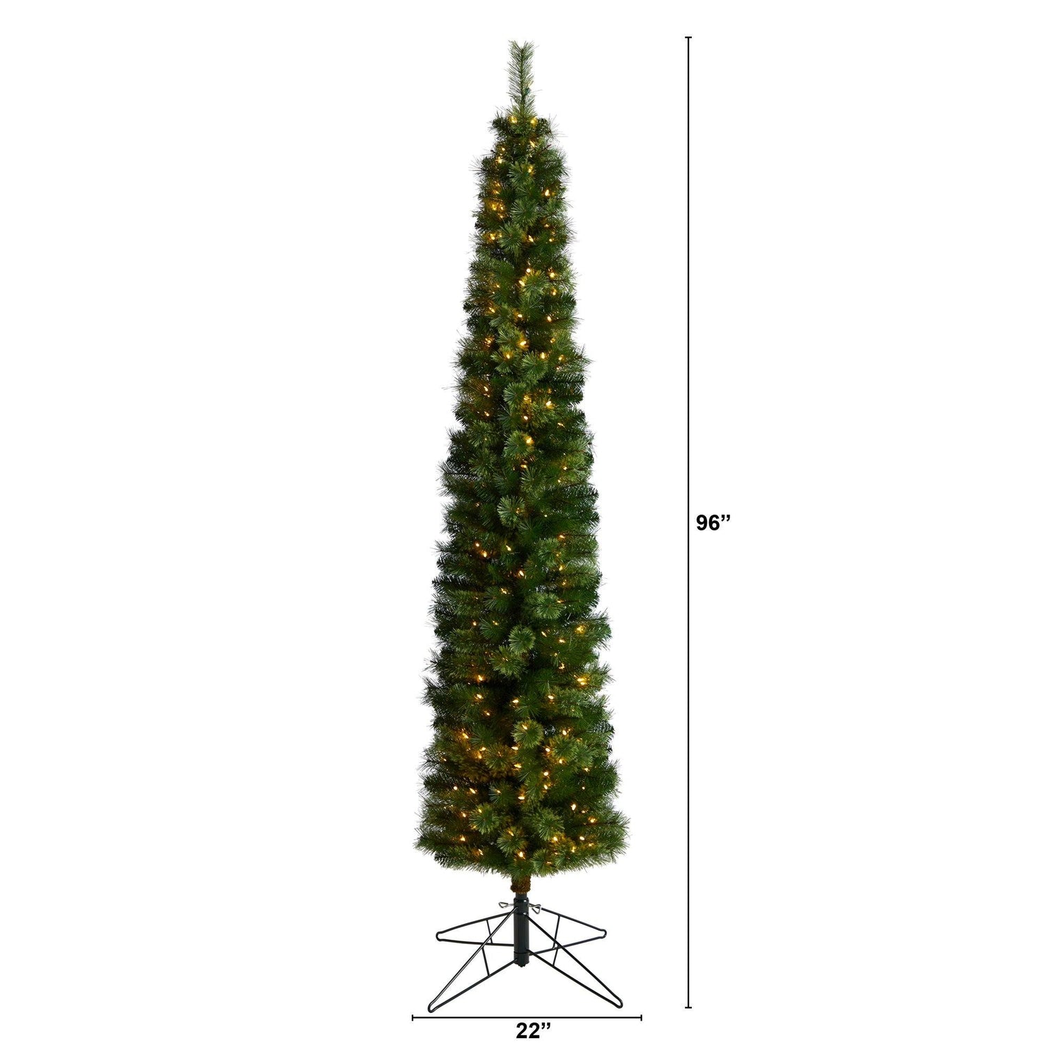 8' Green Pencil Christmas Tree with 200 Clear (Multifunction) LED Lights and 402 Bendable Branches