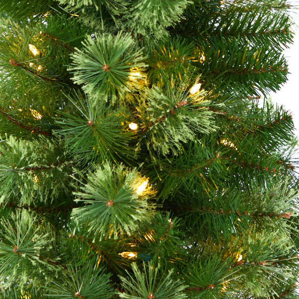 8' Green Pencil Christmas Tree with 200 Clear (Multifunction) LED Lights and 402 Bendable Branches