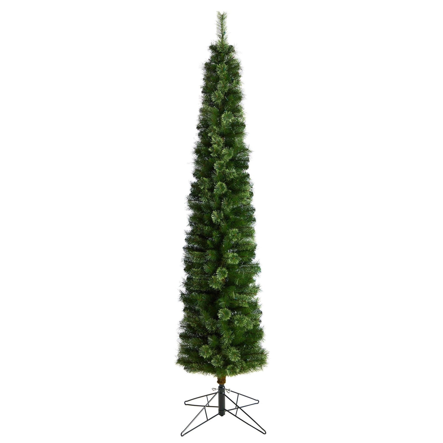 8' Green Pencil Christmas Tree with 200 Clear (Multifunction) LED Lights and 402 Bendable Branches