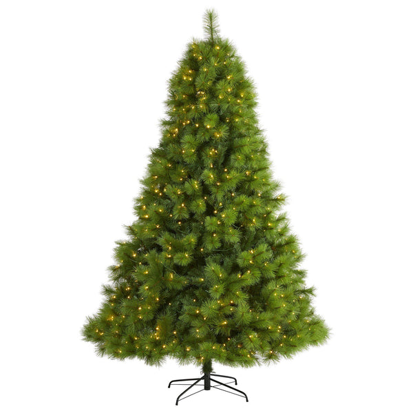 8’ Green Scotch Pine Artificial Christmas Tree with 600 Clear LED Lights