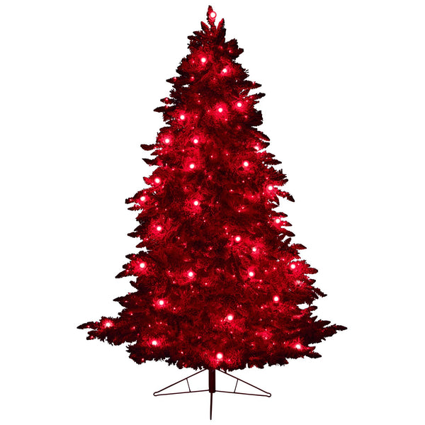 8' Red Flocked Fraser Fir Artificial Christmas Tree