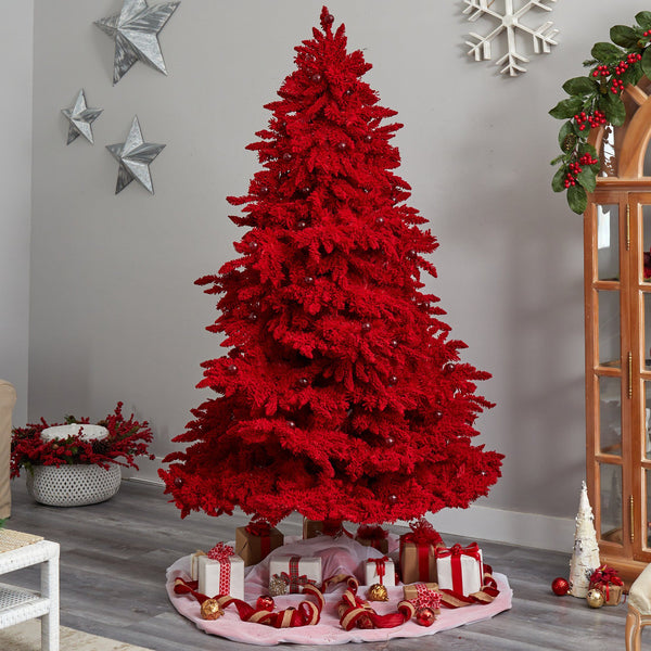 8' Red Flocked Fraser Fir Artificial Christmas Tree