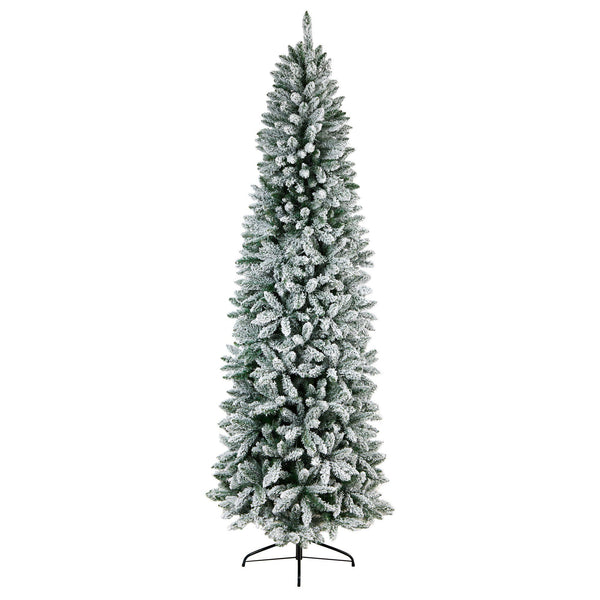 8’ Slim Flocked Montreal Fir Artificial Christmas Tree