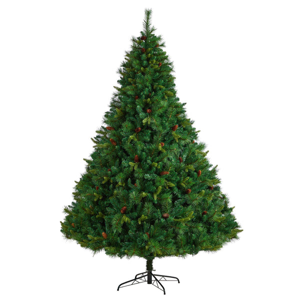 8’ West Virginia Full Bodied Mixed Pine Christmas Tree with 700 Clear LED Lights and Pine Cones