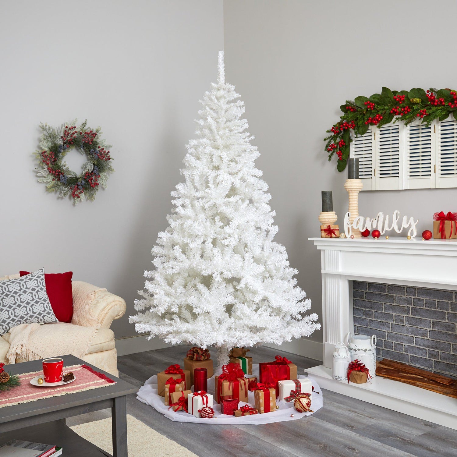 8' White Artificial Christmas Tree with 1500 Bendable Branches