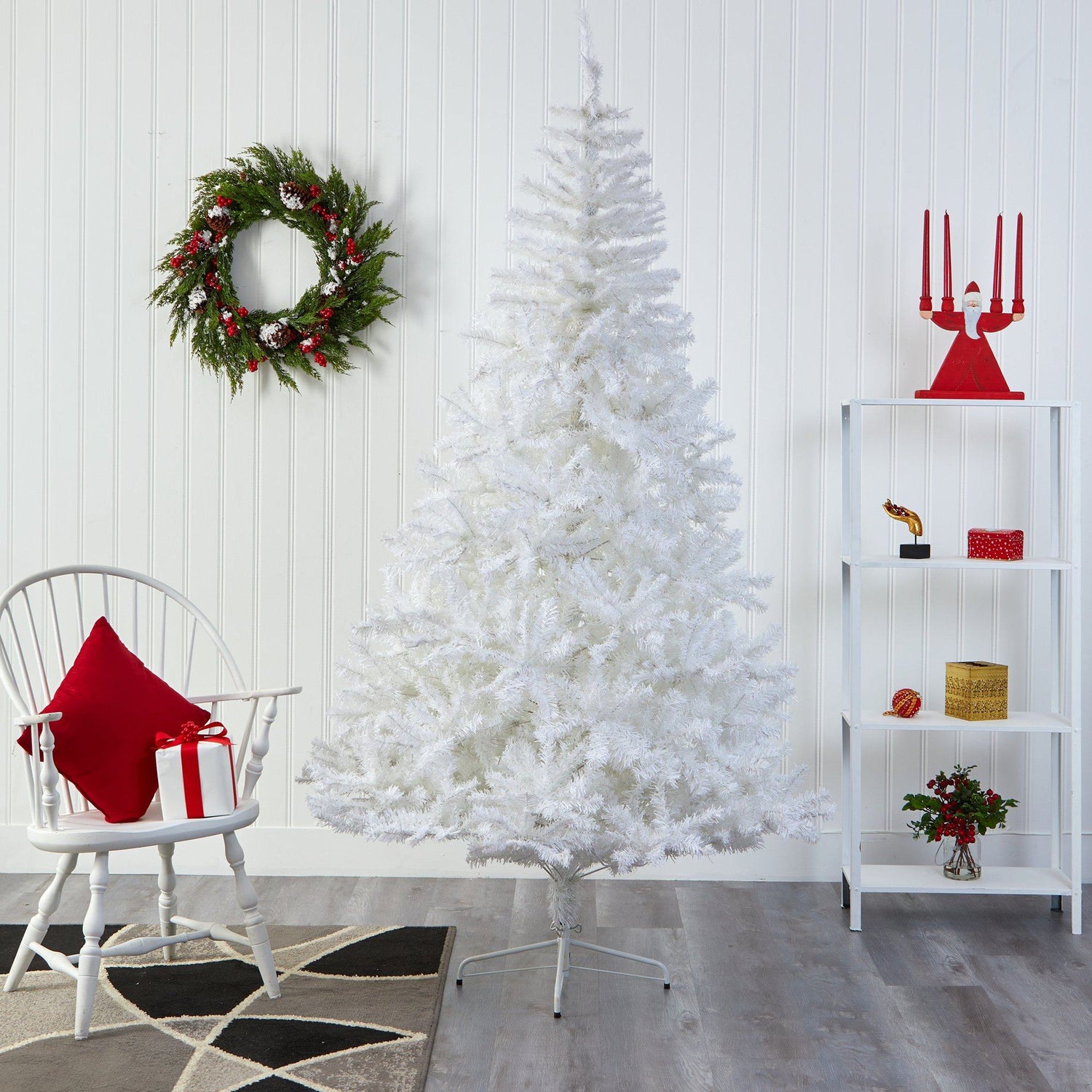 8' White Artificial Christmas Tree with 1500 Bendable Branches