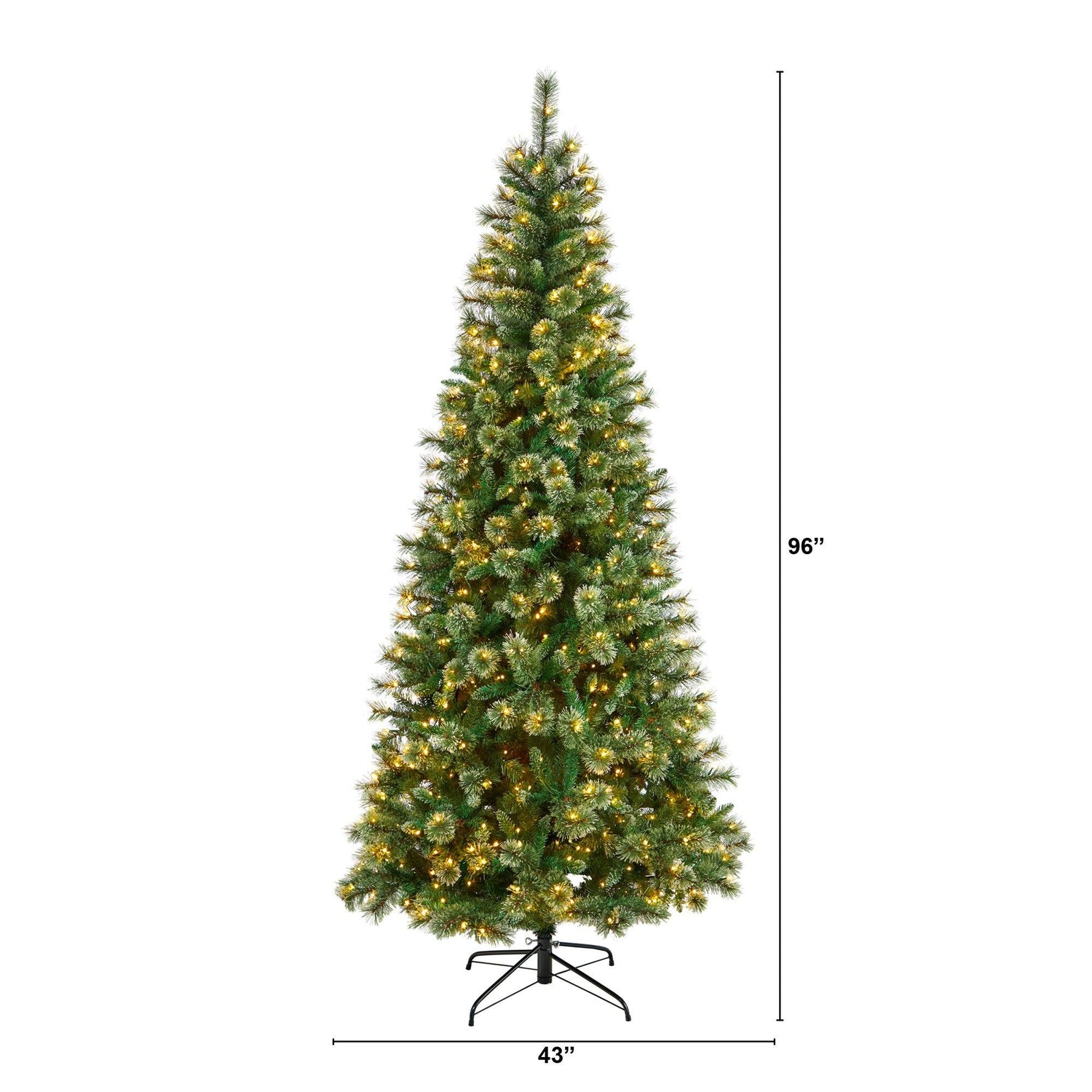 8’ Wisconsin Slim Snow Tip Pine Christmas Tree with 600 Clear LED Lights and 908 Bendable Branches