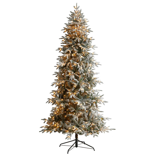 8.5’ Flocked Manchester Spruce Artificial Christmas Tree with 550 Lights and 1317 Bendable Branches