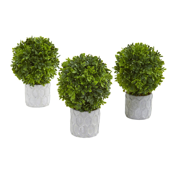 9” Boxwood Artificial Mini Topiary (Set of 3)