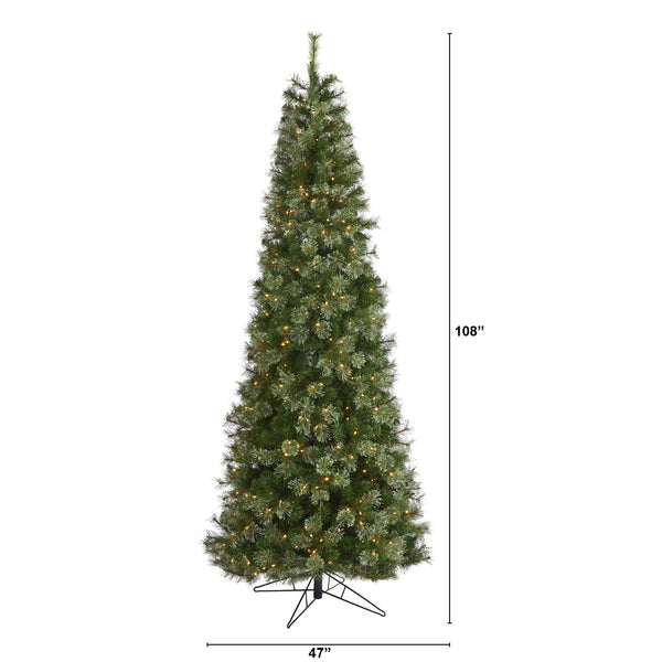 9' Cashmere Slim Artificial Christmas Tree with 550 Warm White Lights and 1308 Bendable Branches