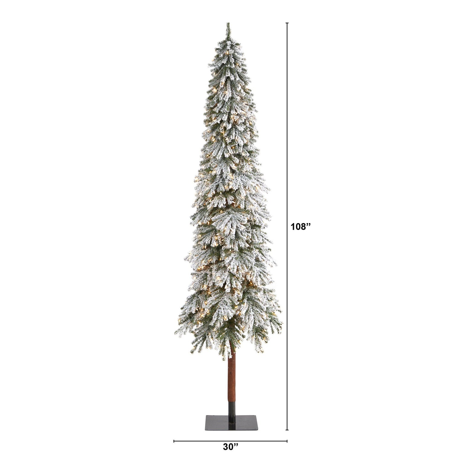 9’ Flocked Grand Alpine Artificial Christmas Tree with 600 Lights and 1183 Branches on Natural Trunk