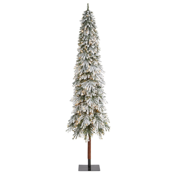 9’ Flocked Grand Alpine Artificial Christmas Tree with 600 Lights and 1183 Branches on Natural Trunk