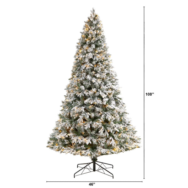 9' Flocked Vermont Mixed Pine Christmas Tree with 650 LED Lights and 1960 Bendable Branches