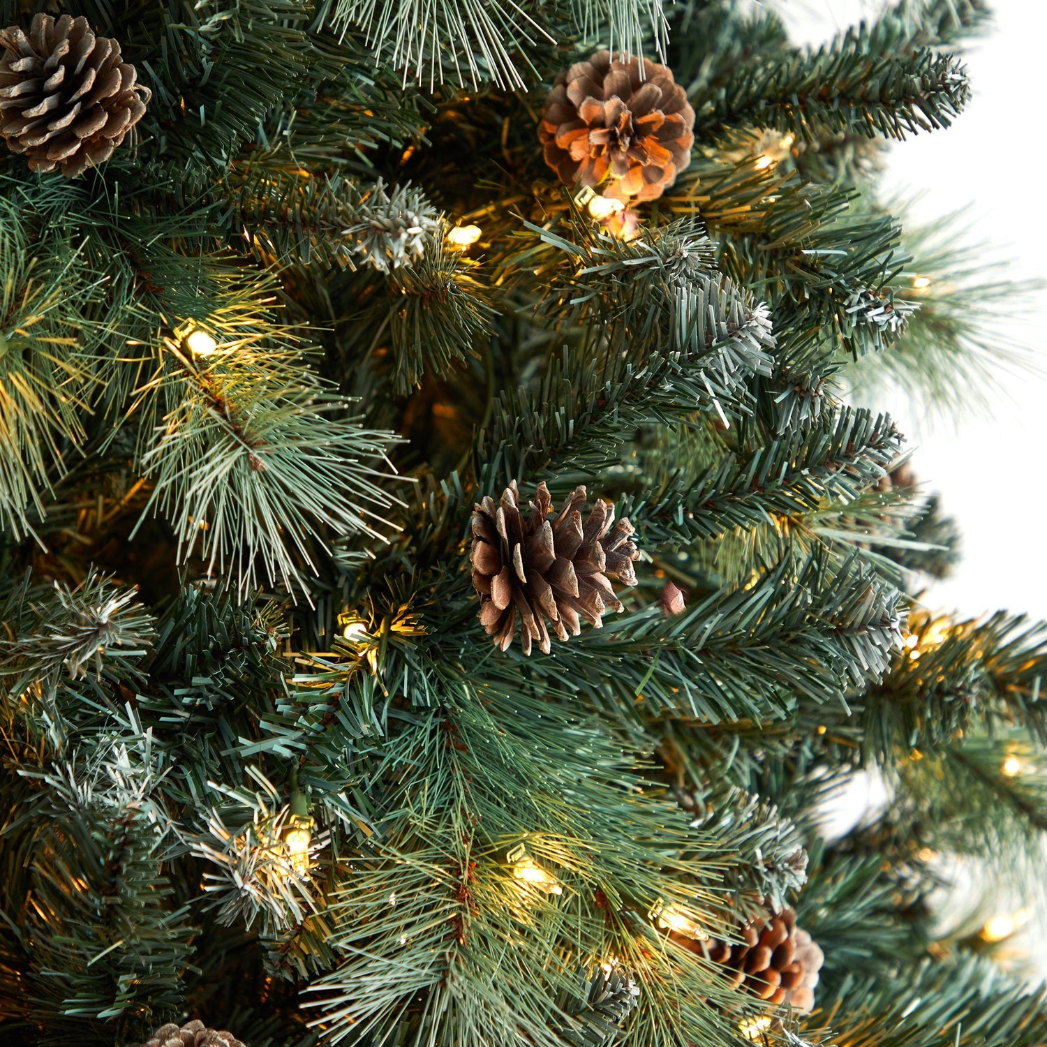 9' Frosted Tip British Columbia Mountain Pine Artificial Christmas Tree with 400 Clear Lights, Pine Cones and 882 Bendable Branches