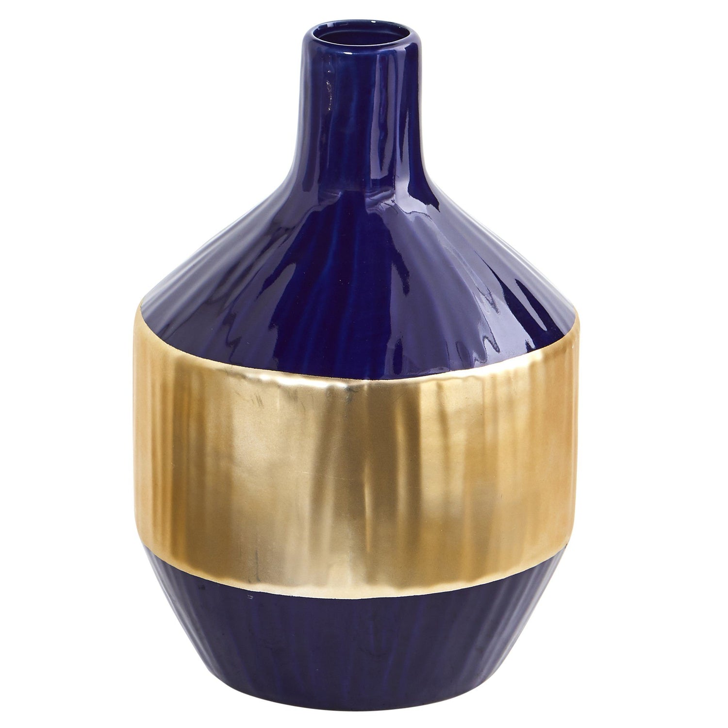 9” Lux Blue Ceramic Vase with Gold Band