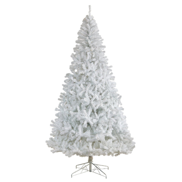 9' White Artificial Christmas Tree with 1860 Bendable Branches and 650 LED Lights