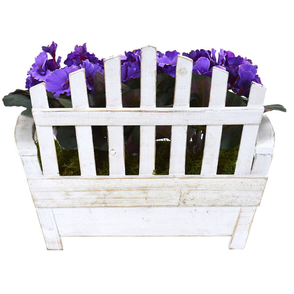 African Violet Artificial Plant in Wooden Bench Planter