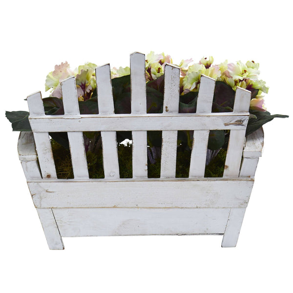 African Violet Artificial Plant in Wooden Bench Planter