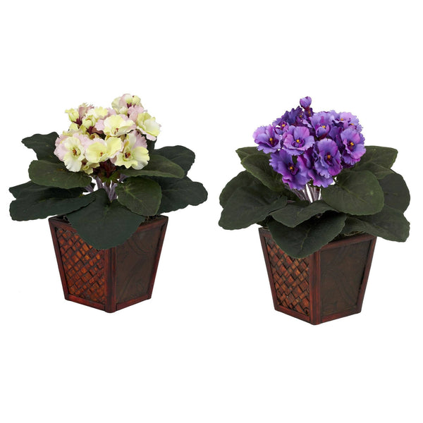 African Violet w/Vase Silk Plant (Set of 2)