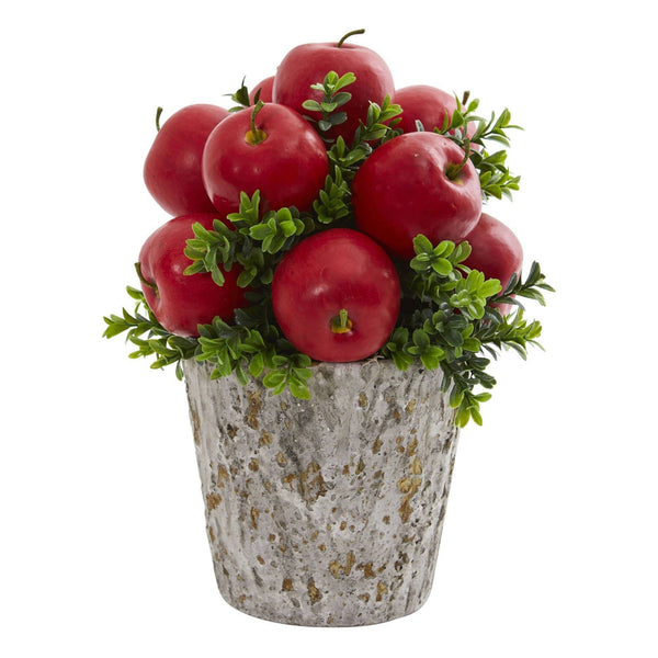 Apples and Boxwood Artificial Arrangement Weather Planter