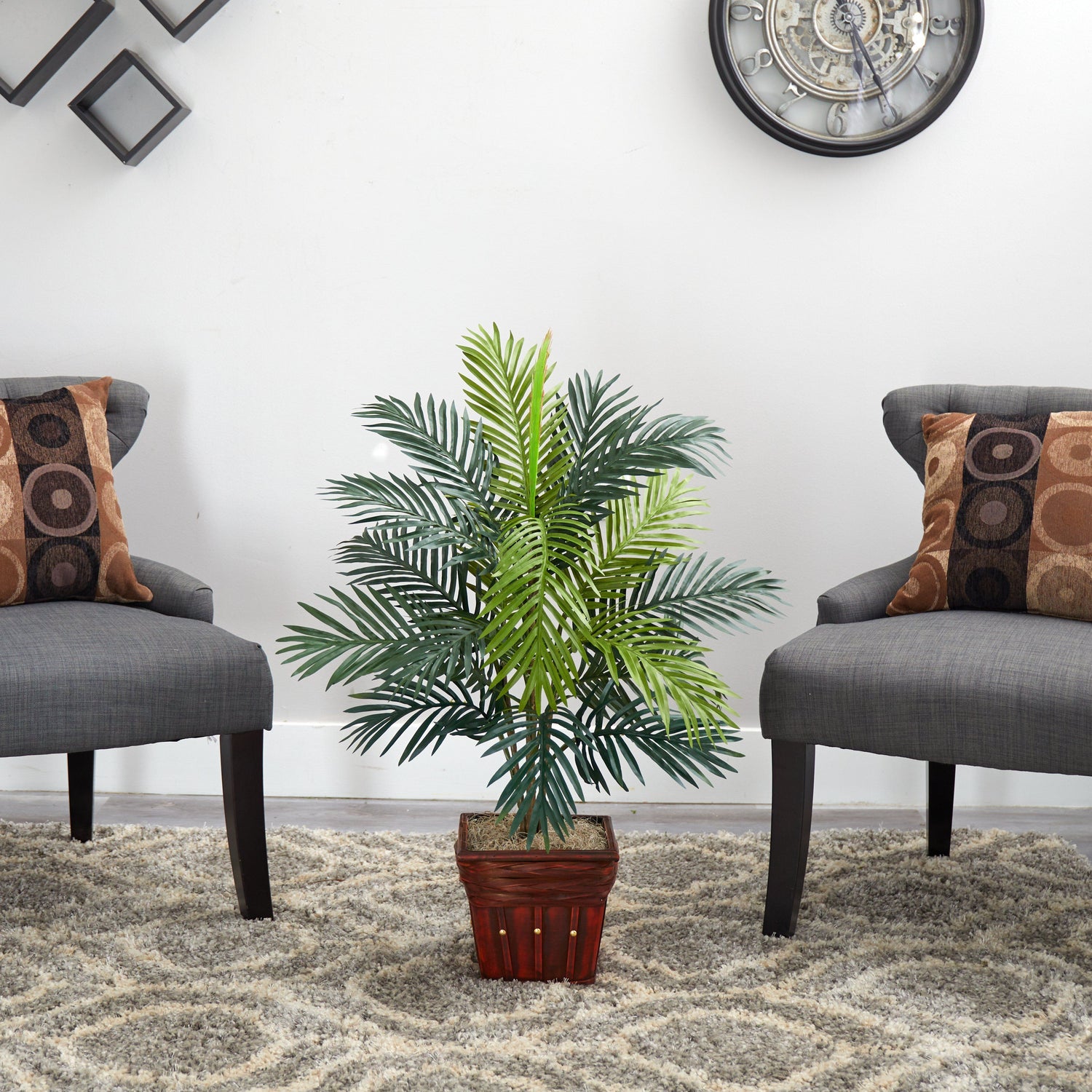 Areca Palm w/Wicker Basket Silk Plant