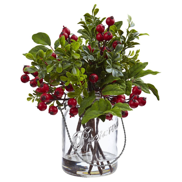 Berry Boxwood in Glass Jar