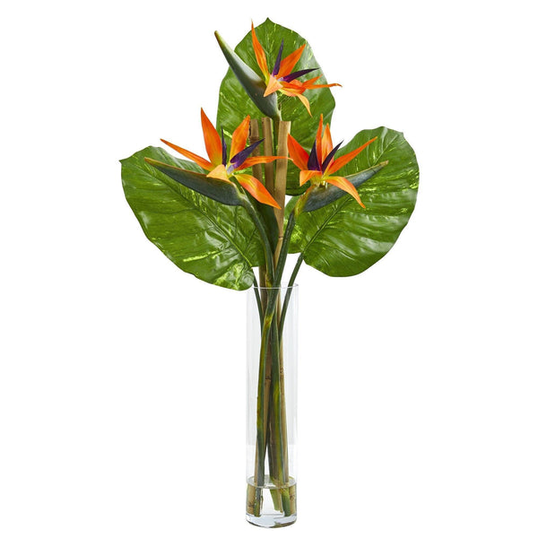 Bird of Paradise Artificial Arrangement in Cylinder Vase