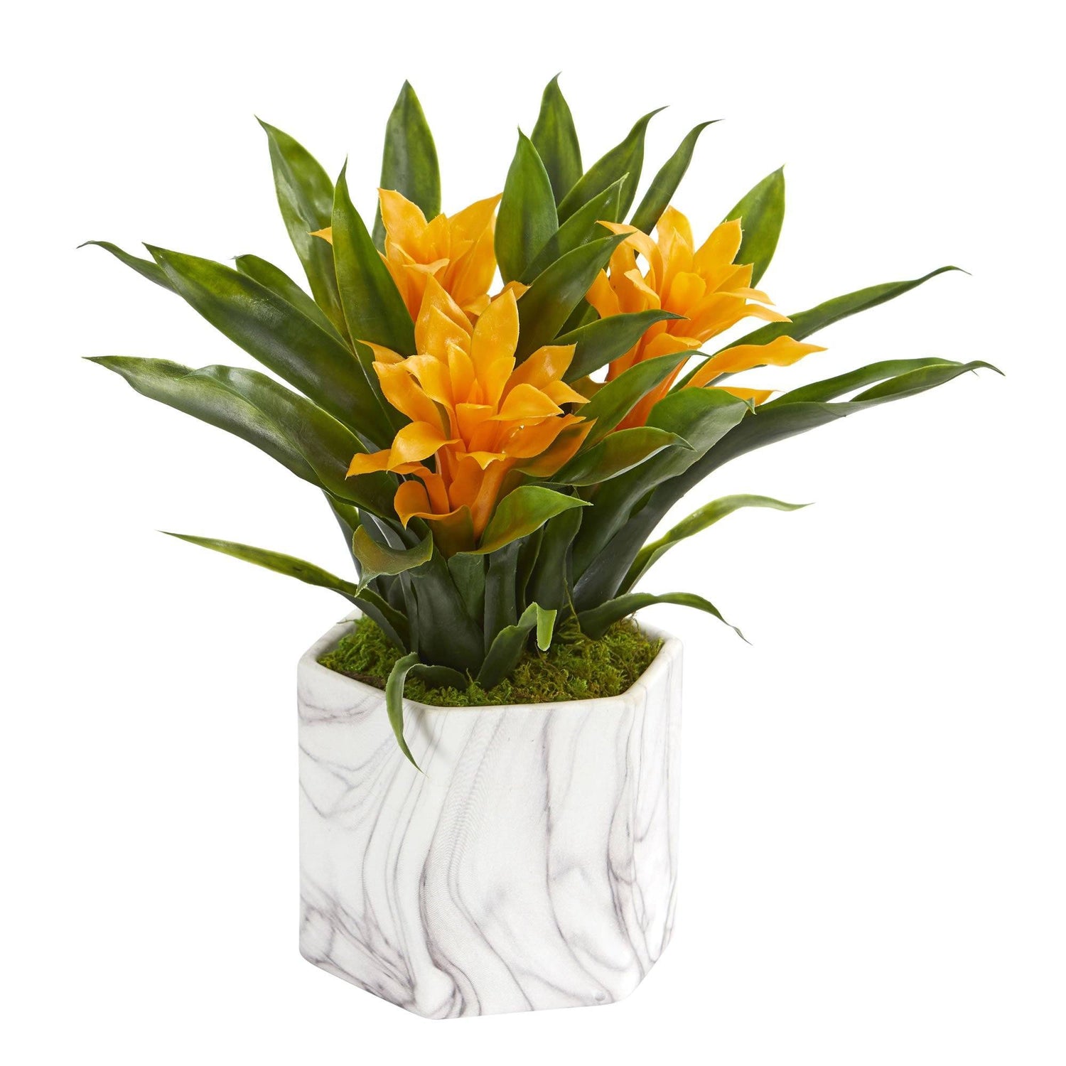 Bromeliad Artificial Plant in Marble Finished Vase