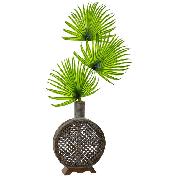 Fan Palm in Open Weave Vase