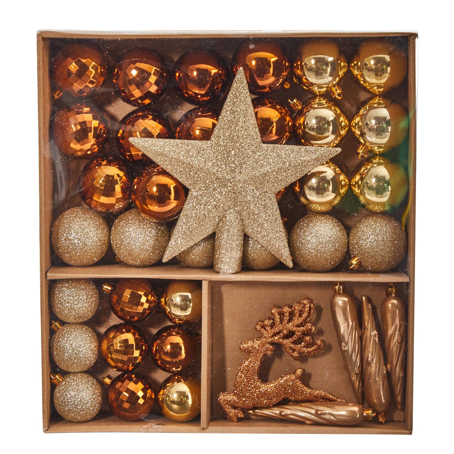 Holiday Christmas 40 Count Lux Shatterproof Ornament Set with Re-Useable Storage Container