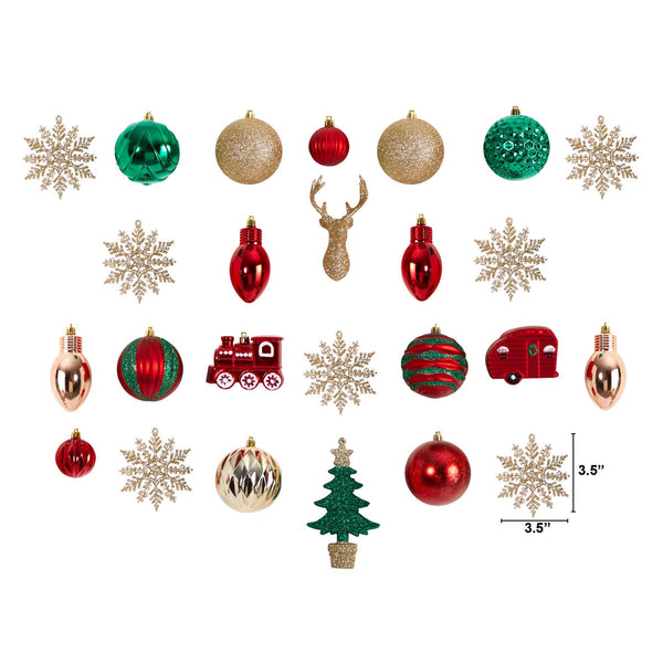 Holiday Deluxe Shatterproof, 25 Count Christmas Tree Ornament Box Set, Re-Useable Container