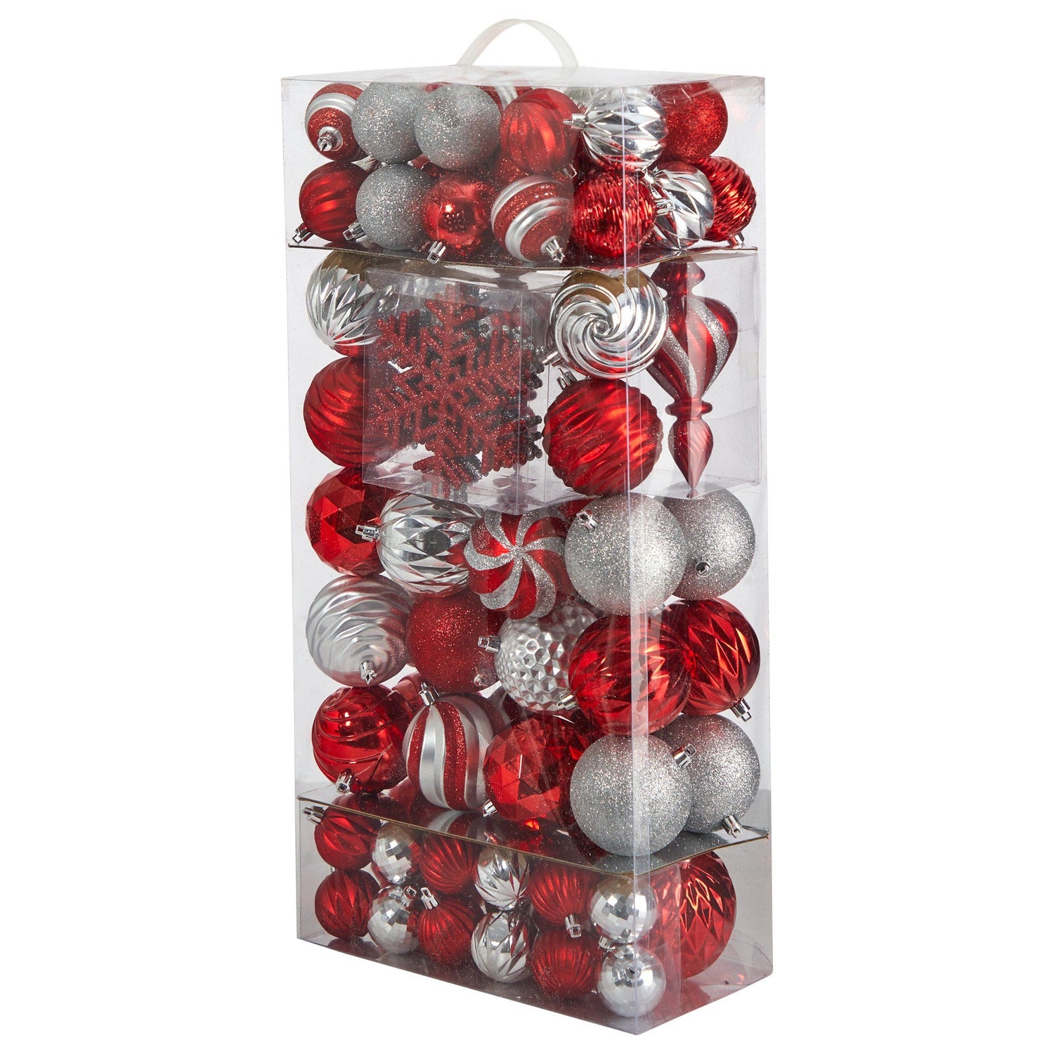 Holiday Deluxe Shatterproof, 81  Count Christmas Tree Ornament Box Set, Re-Useable Container