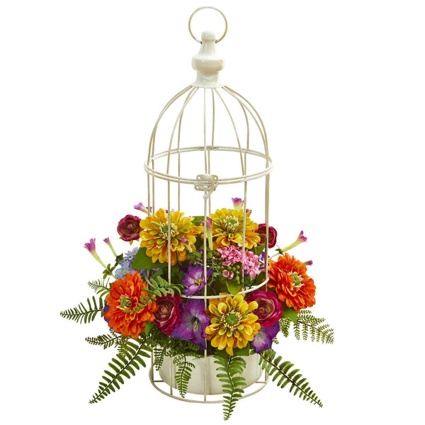 Mix Flower Artificial Arrangement in Birdcage