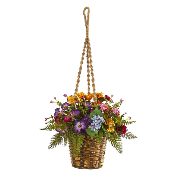 Mixed Floral Artificial Plant in Hanging Basket