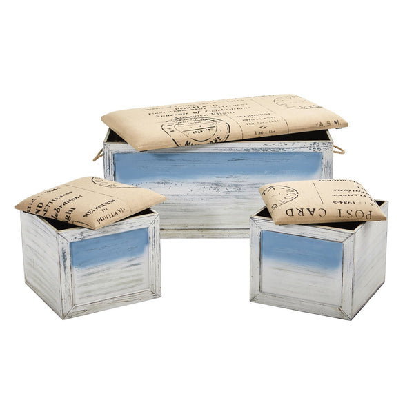 Ocean Breeze Storage Boxes, Bench and Seating Set (Set of 3)