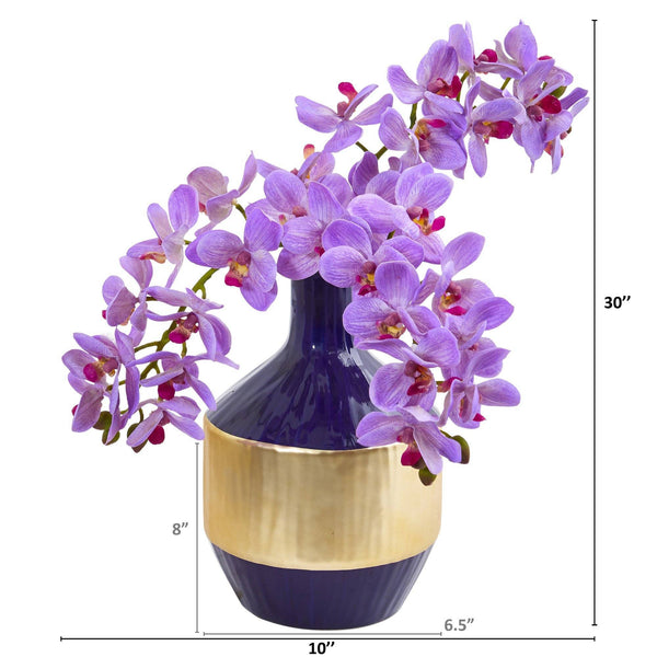 Phalaenopsis Orchid Artificial in Blue and Gold Designer Vase