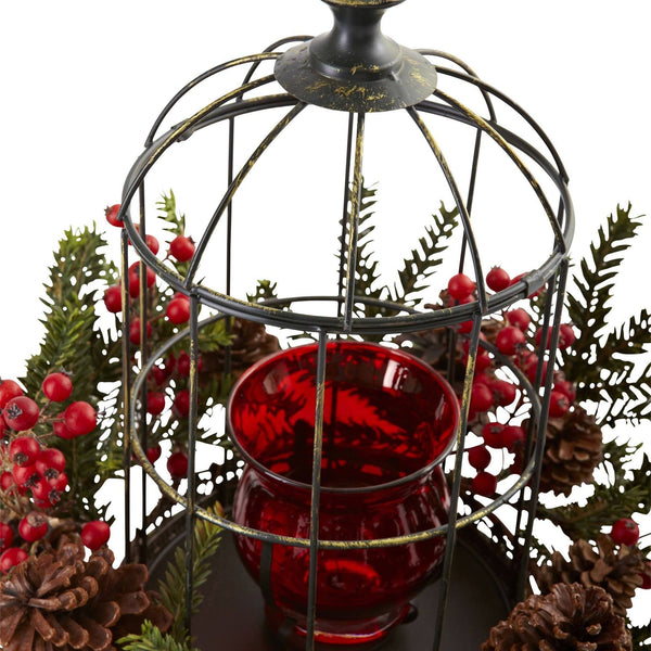 Pine Berry Birdhouse Candelabrum