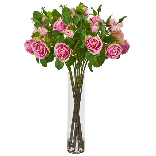 Silk Rose Artificial Arrangement in Cylinder Vase