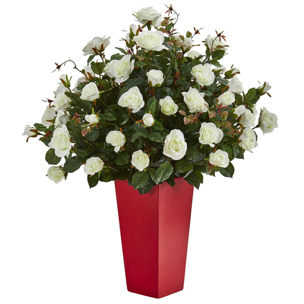 Rose Bush Artificial Plant in Red Planter