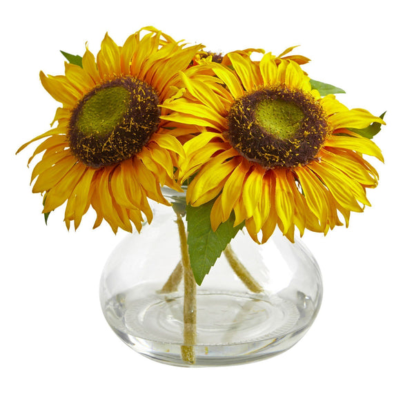 Sunflower Artificial Arrangement in Glass Vase