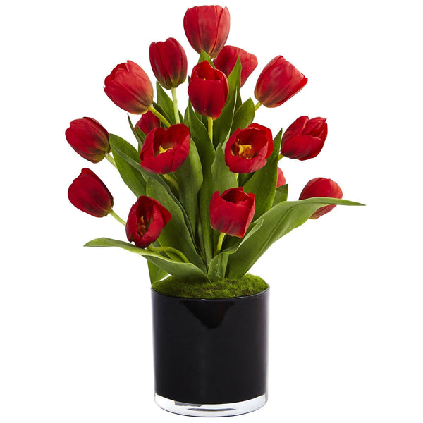 Tulips in Black Glossy Cylinder